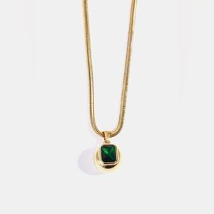 18K Gold Plated Stainless Steel Emerald Green Cubic Zirconia Pendant Necklace